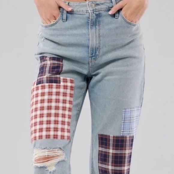 HOLLISTER ULTRA HIGH RISE DAD JEANS distressed torn ripped vintage stretch denim - Picture 3 of 14